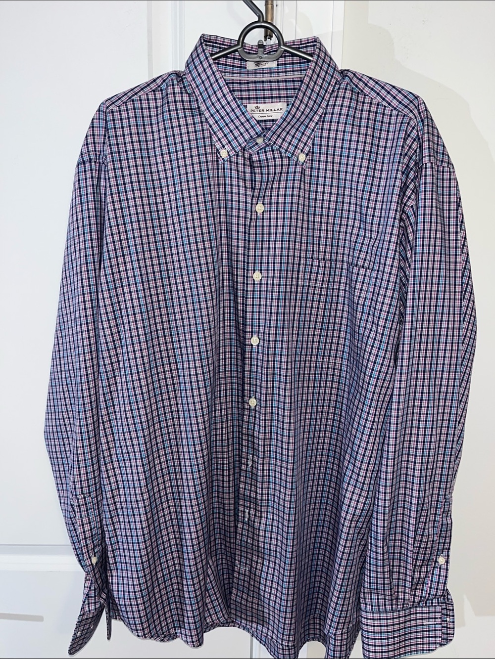 Peter Millar Crown Ease Blue Purple check plaid ls shirt XL Cotton